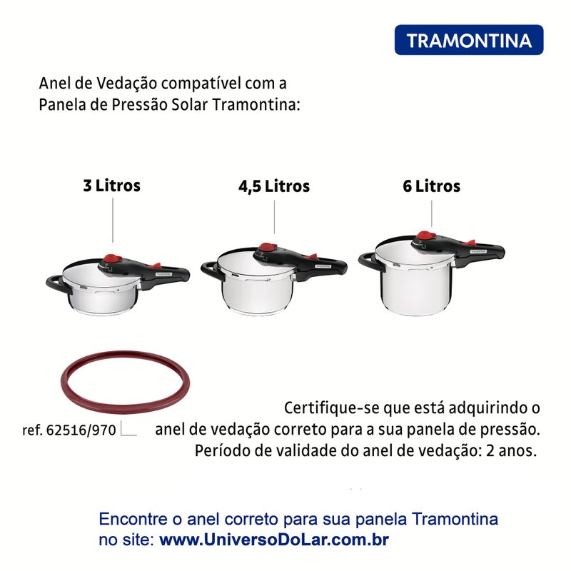 Panela de Pressão Tramontina Solar em Aço Inox Fundo Triplo com 5  Dispositivos de Segurança 22 cm 6 L
